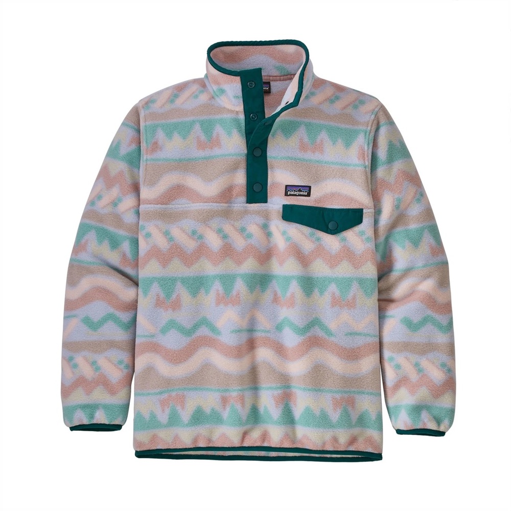 PATAGONIA Girls LW Synchilla Snap-T Pullover-Large (12) Geo Print/Beluga